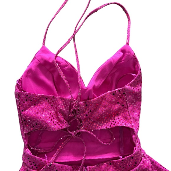 City Studio Fuchsia Sequin Layered Dress - Picture 7 of 10